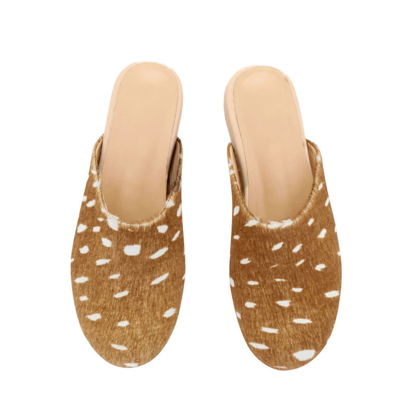 Deer Pattern Pony Hair Round-Toe Slipper Backless Flats