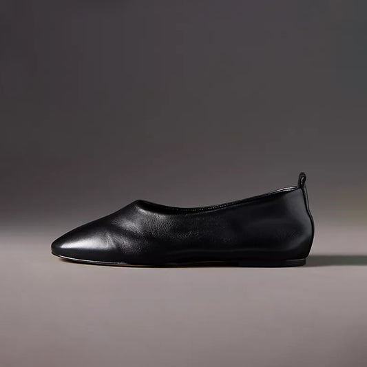 Black Square-Toe Slip-On Classic Ballet Flats