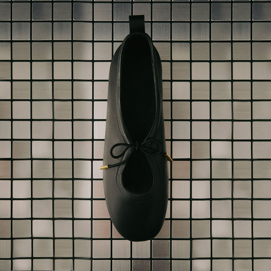 Black Round-Toe Lace-Up Ballet Classic Flats