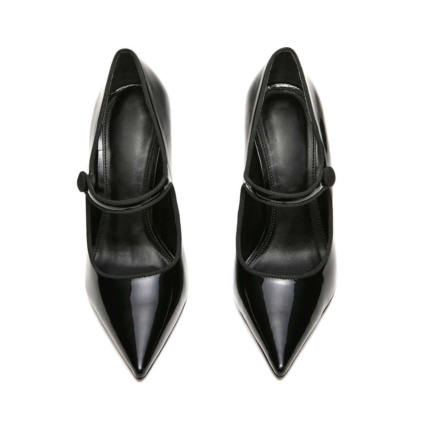 Patent Black Pointed-Toe Bridge Strap Chic Pumps High Heels