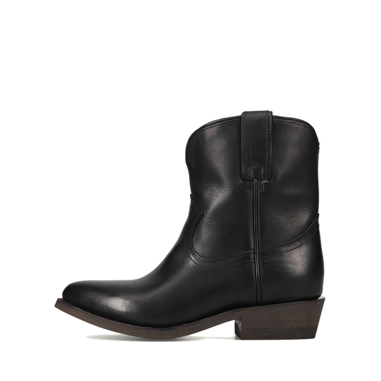 Black Round-Toe Simple Slip-On Ankle Cowgirl Boots