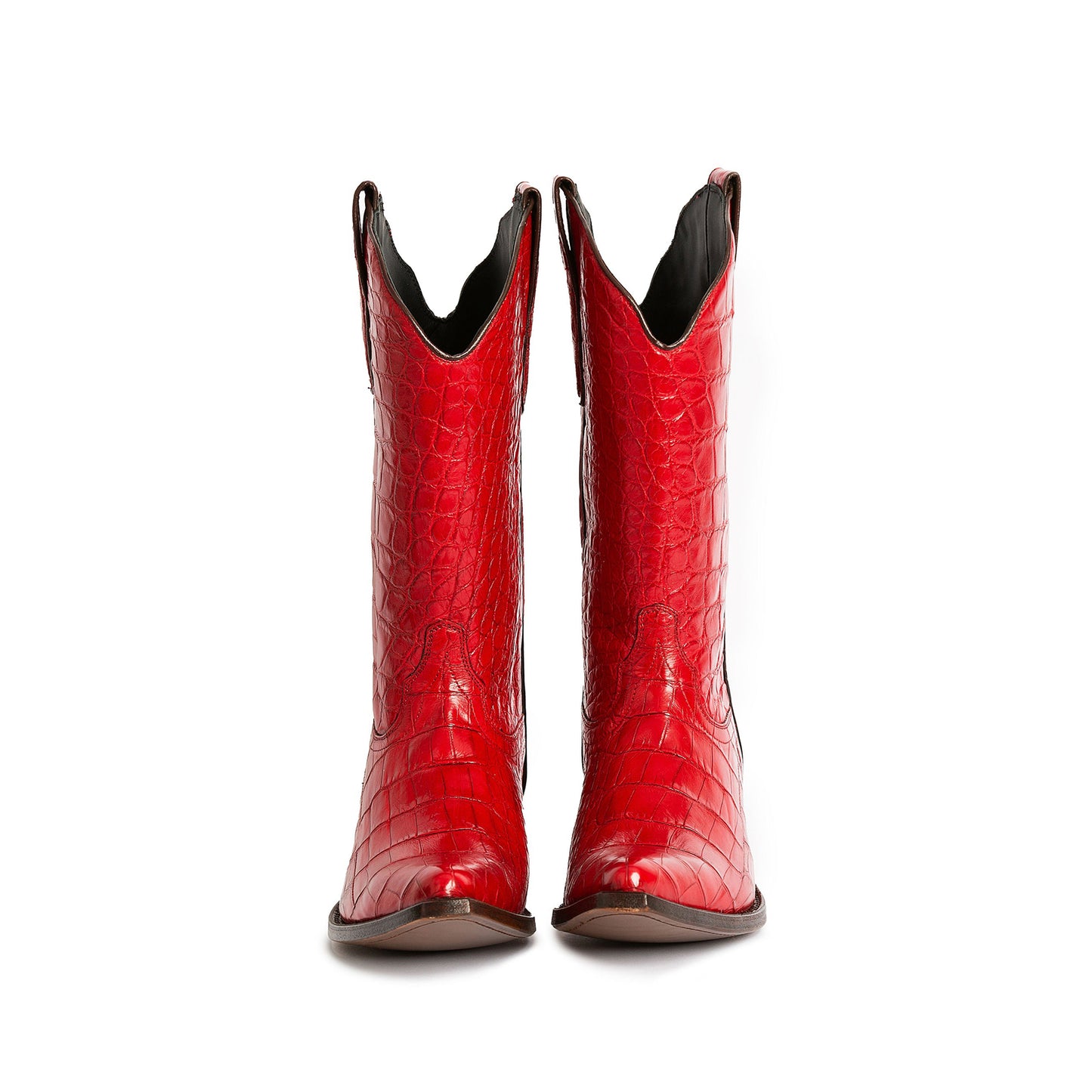 Red Crocodile Print Snip-Toe Simple Mid Calf Cowgirl Boots