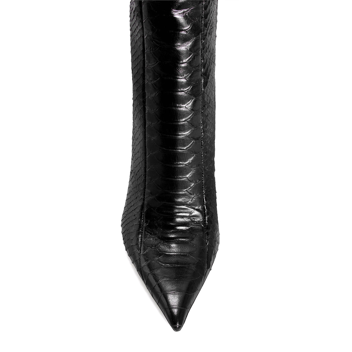 Black Snakeskin Pattern Chic Pointed-Toe Simple Full-Zip Knee High Stiletto Boots