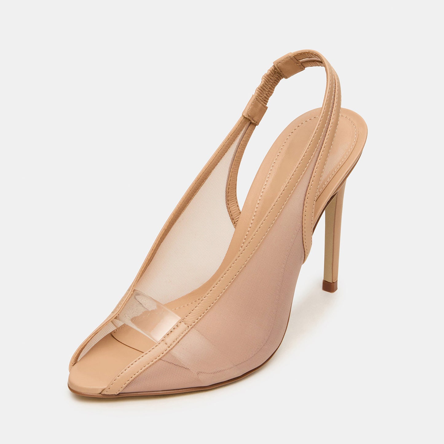 Nude Vegan Leather And Transparent Film Round-Toe Back Strap High Heels