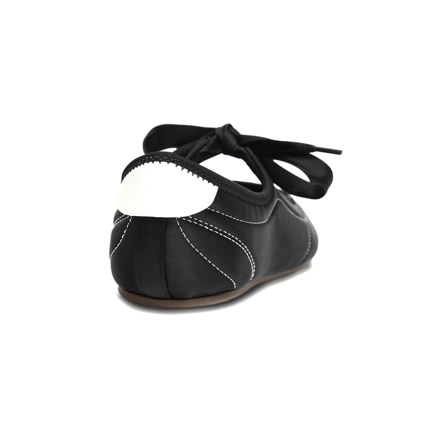 Black Satin Round-Toe Chic Stitch Bridge Strap Flats