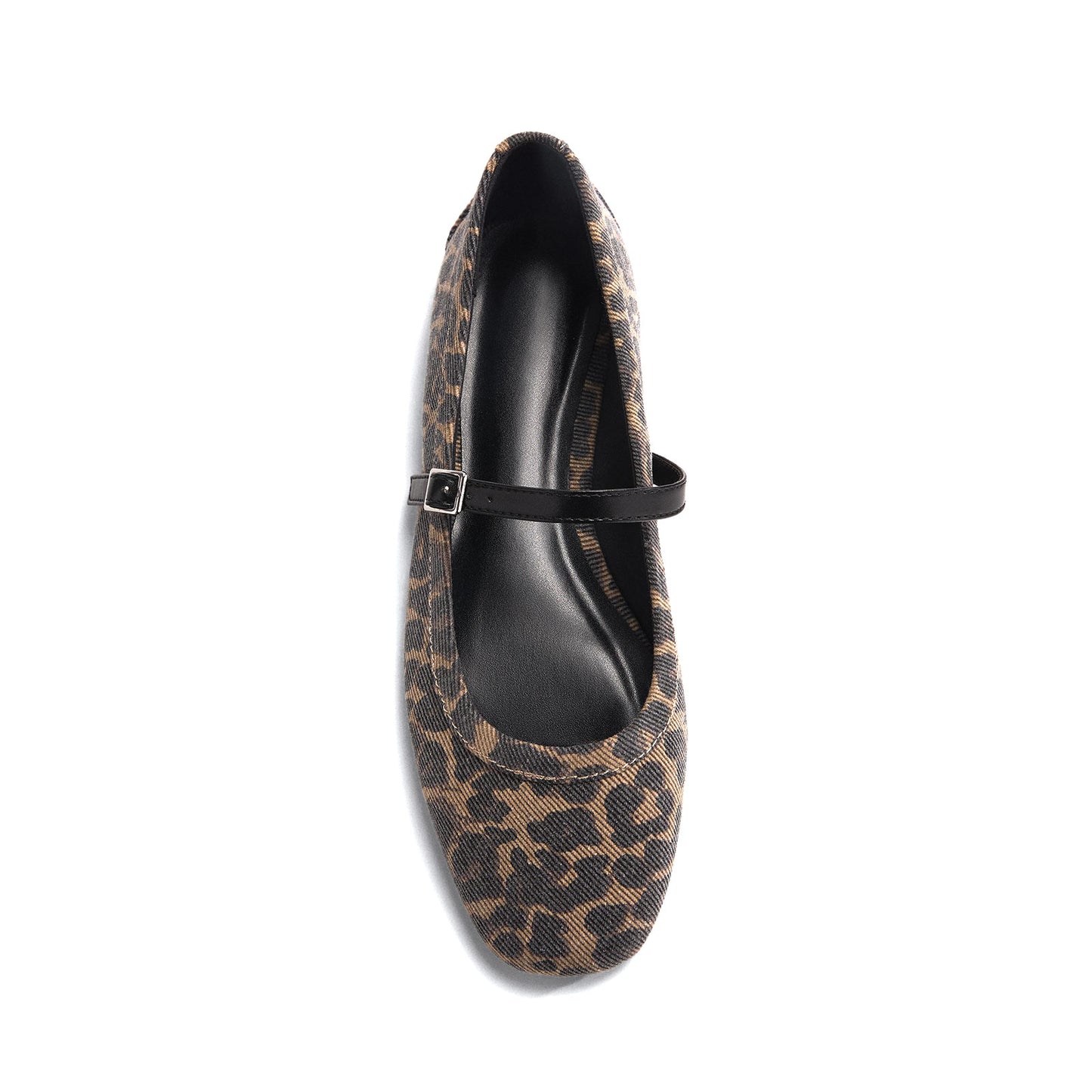 Leopard Pattern Denim Square-Toe Mary Jane Ballet Flats