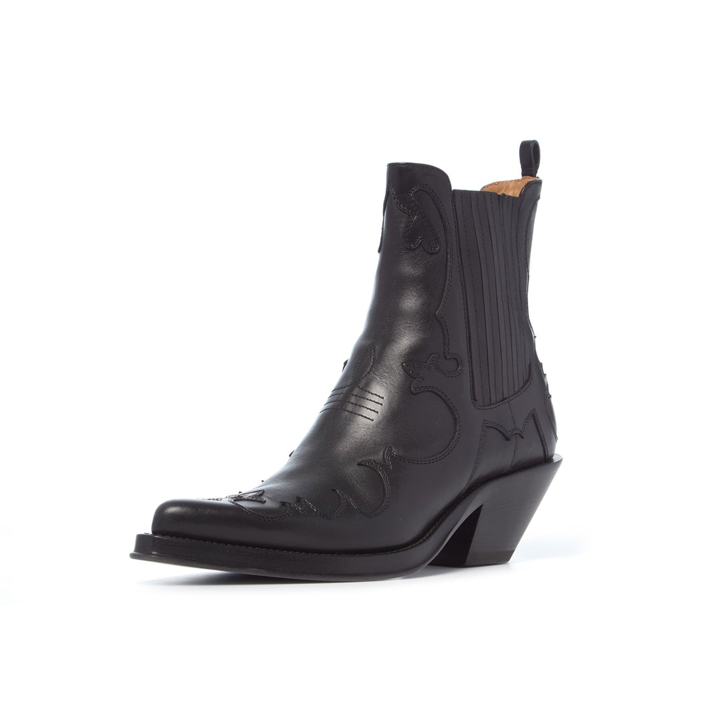Black Pointed-Toe Appliques Chic Ankle Cowgirl Boots
