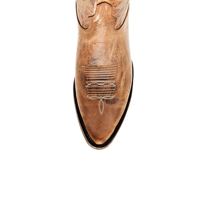 Distressed Taupe Almond-Toe Embroidery Ankle Cowgirl Boots