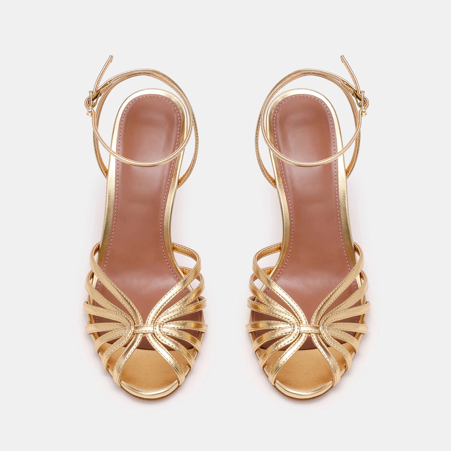 Metallic Gold Round-Toe Strappy Ankle And Back Straps Stiletto Heels