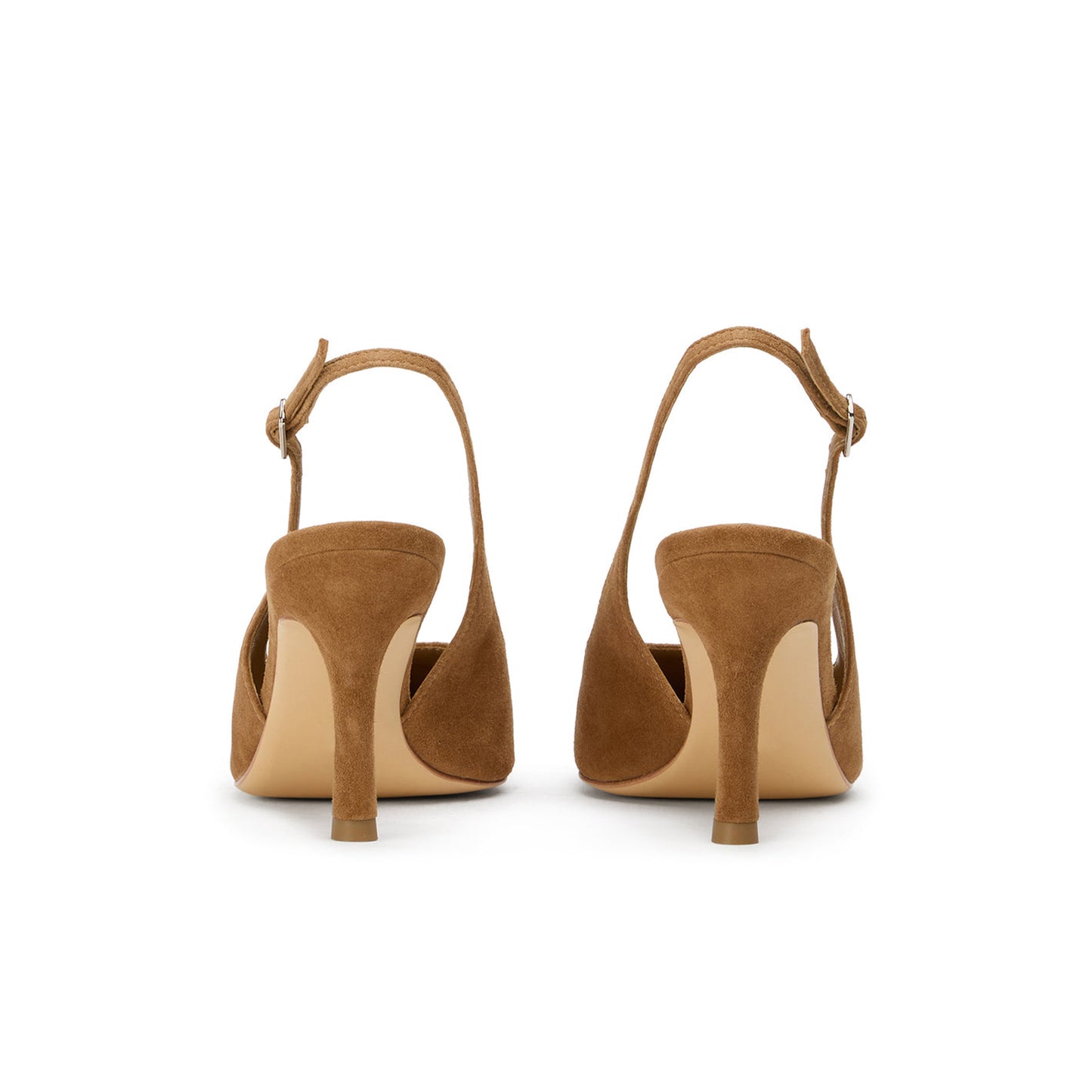 Taupe Faux Suede Pointed-Toe Slingback Pumps High Heels