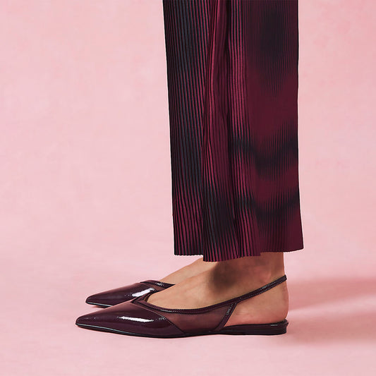 Red Contrast Patent And Mesh Pointed-Toe Slingback Flats