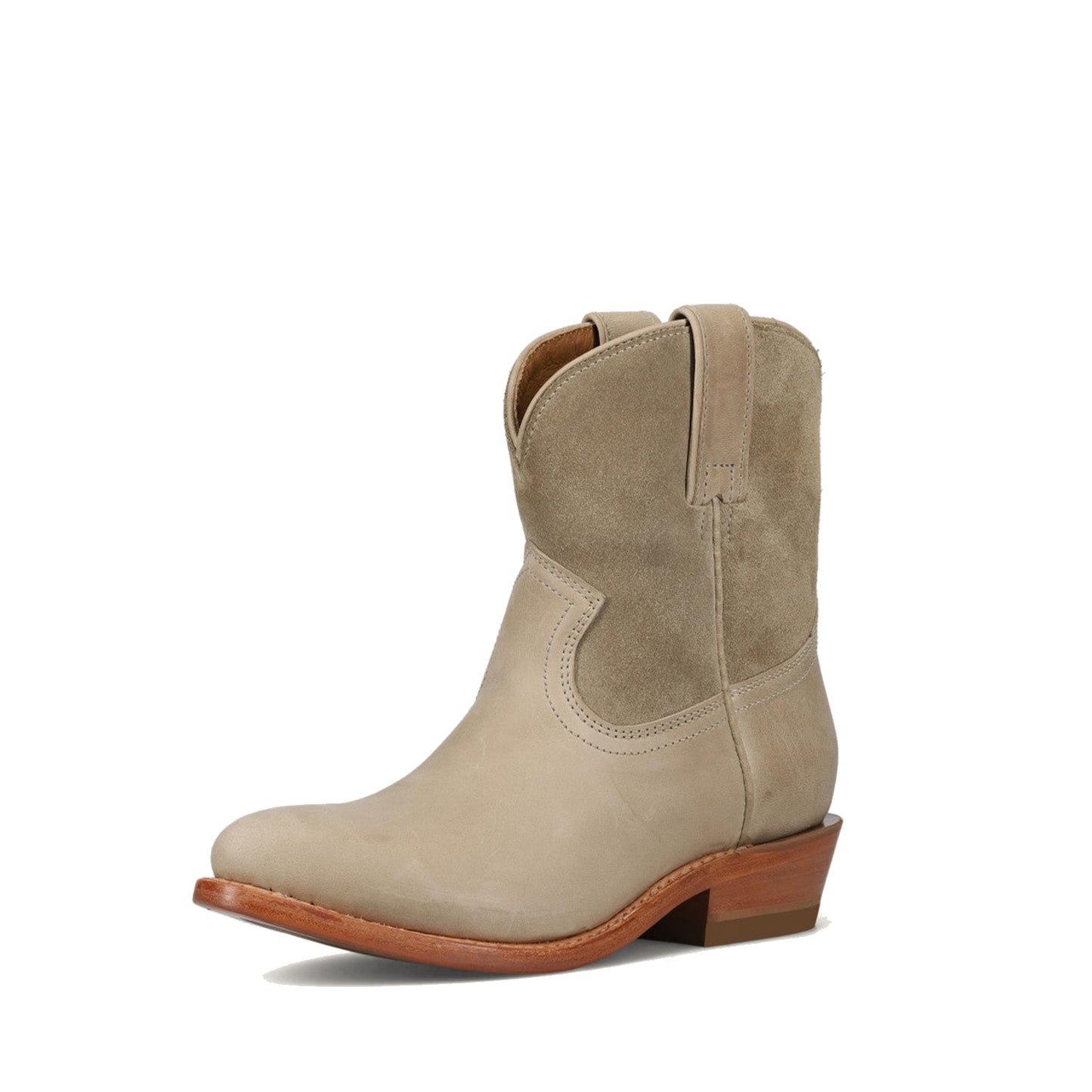 Light Khaki Round-Toe Simple Slip-On Ankle Cowgirl Boots