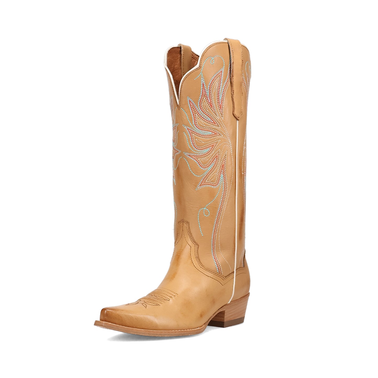 Tan Snip-Toe Grace Embroidery Mid Calf Cowgirl Boots