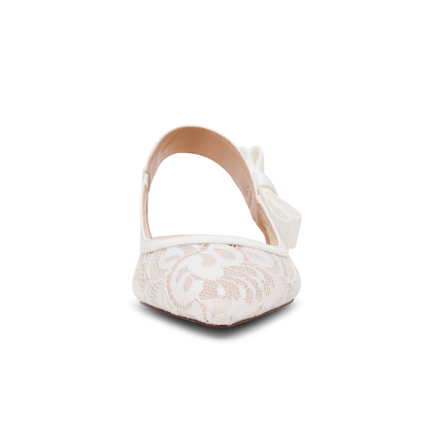 White Lace Mesh Pointed-Toe Slingback With Bow Flats