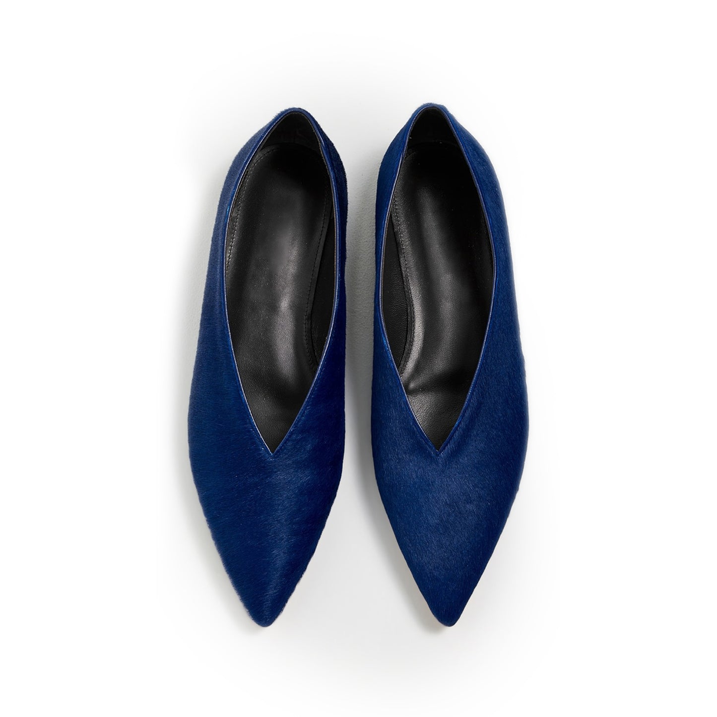 Blue Pony Hair Vegan Leather Pointed-Toe V-Cut Vamps Flats