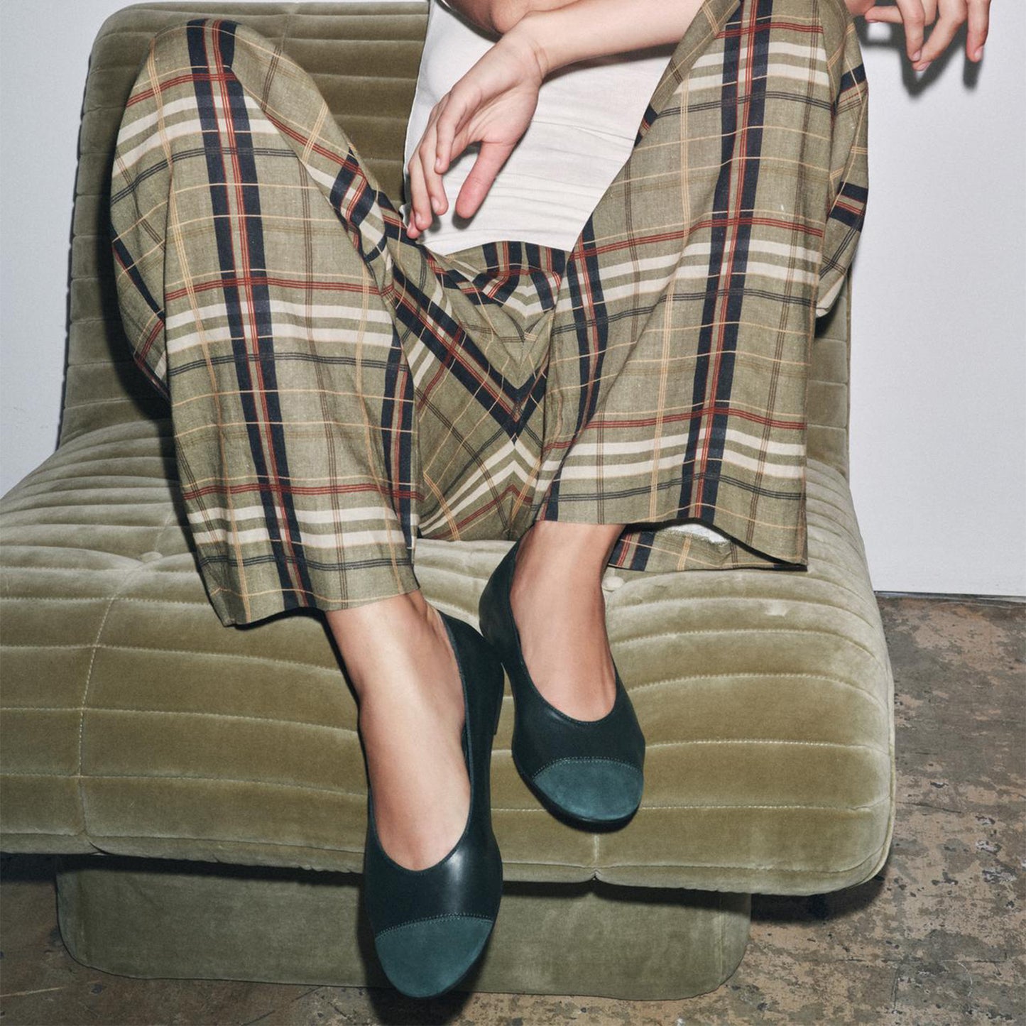 Black Faux Suede And Vegan Leather Round-Toe Ballet Flats