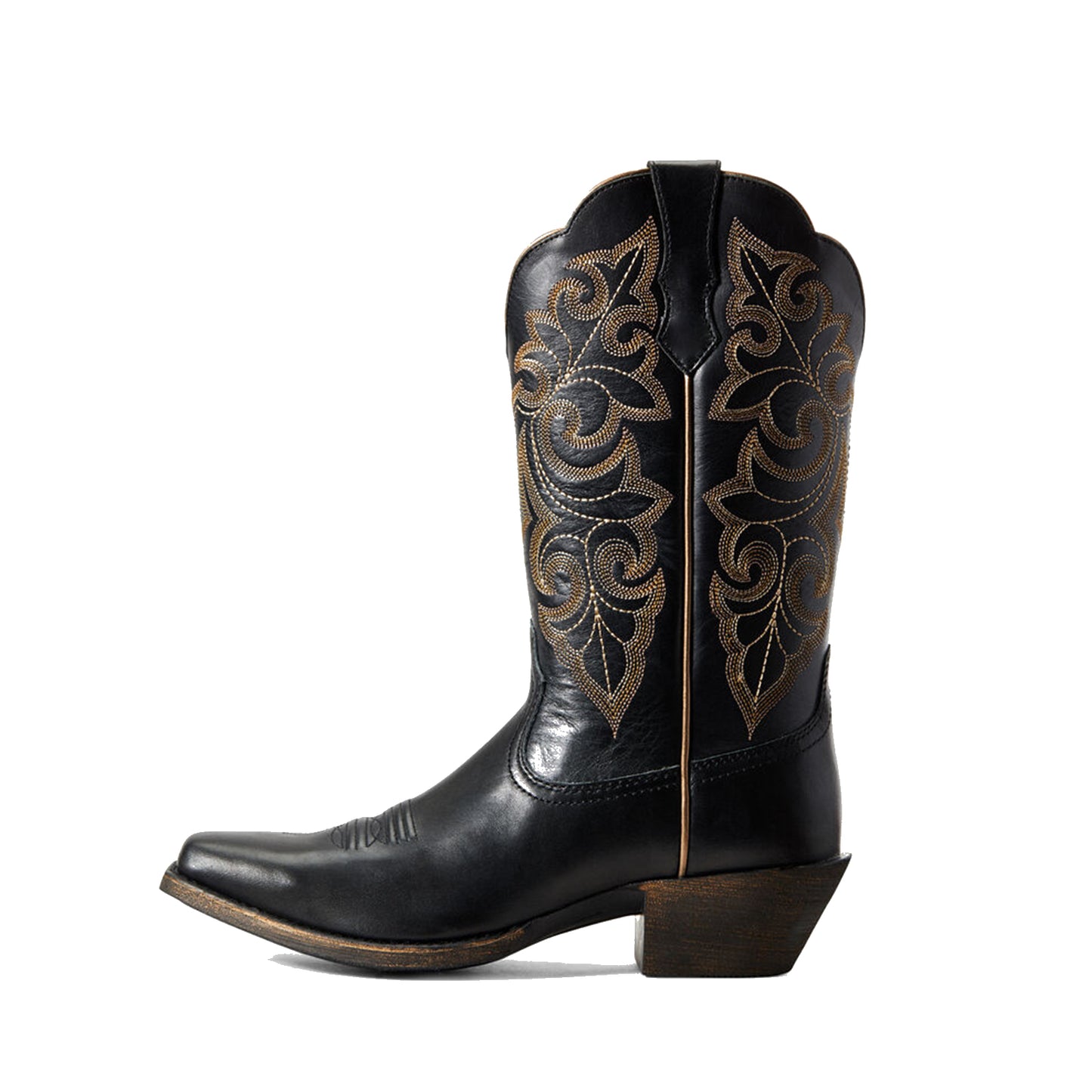 Black Square-Toe Chic Embroidery Classic Mid Calf Cowgirl Boots