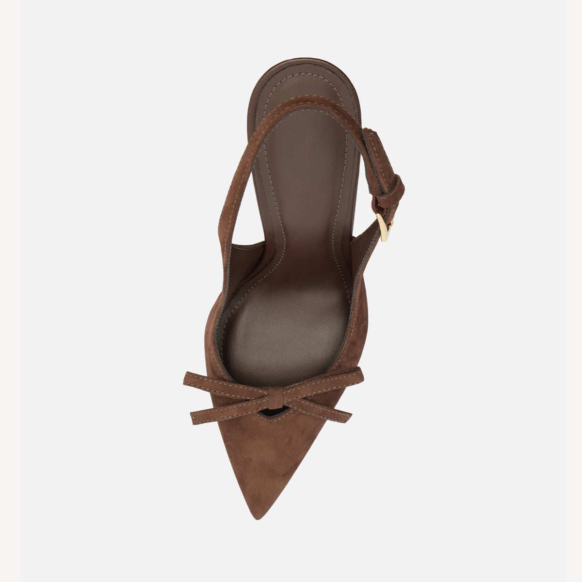 Coffee Faux Suede Pointed-Toe Front Bow Buckle Slingback High Heels