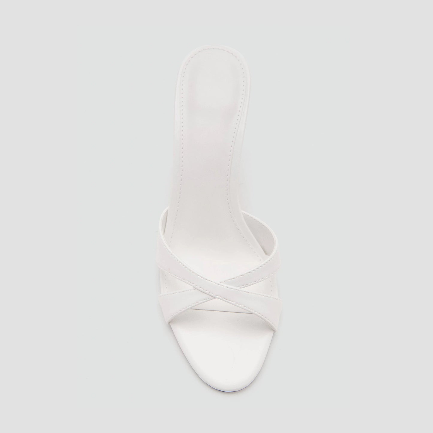 White Round-Toe Front Crossed Straps Slip-On High Heels