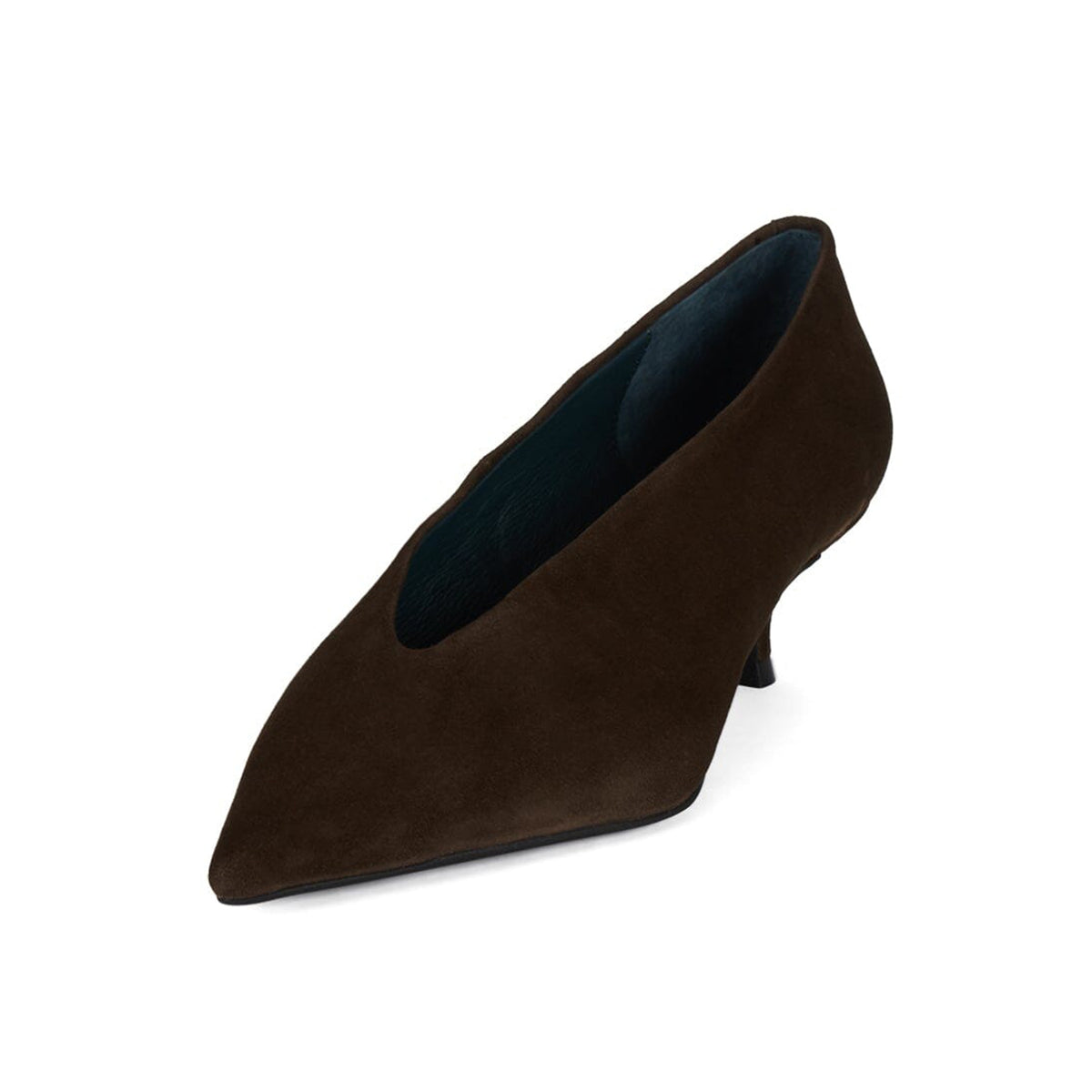 Dark Brown Faux Suede Pointed-Toe Slip-On Chic Kitten Heels