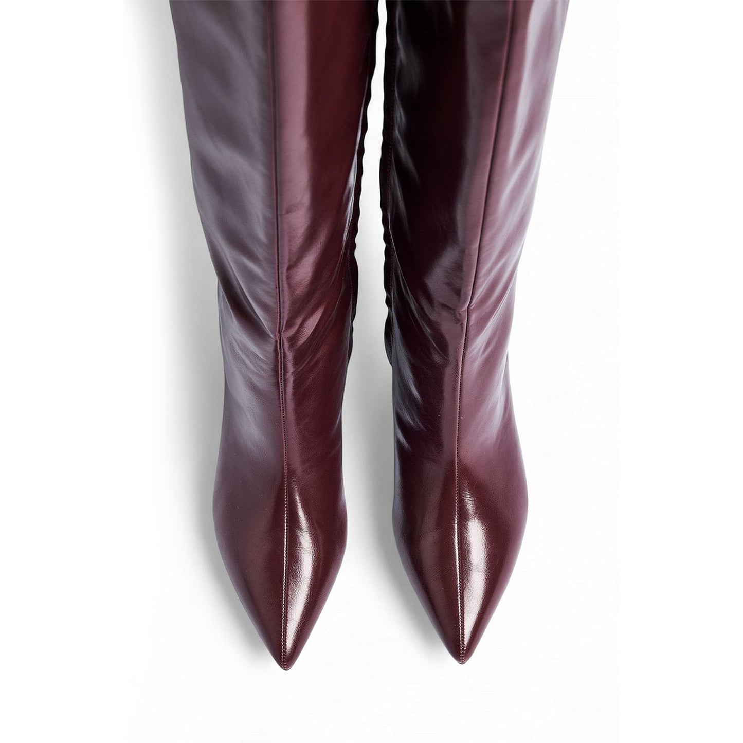 Burgundy Vegan Leather Pointed-Toe Full-Zip Knee High Stiletto Boots