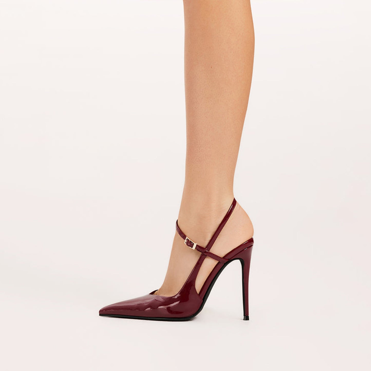 Patent Cherry Red Pointed-Toe Adjustable Buckle Ankle Strap High Heels