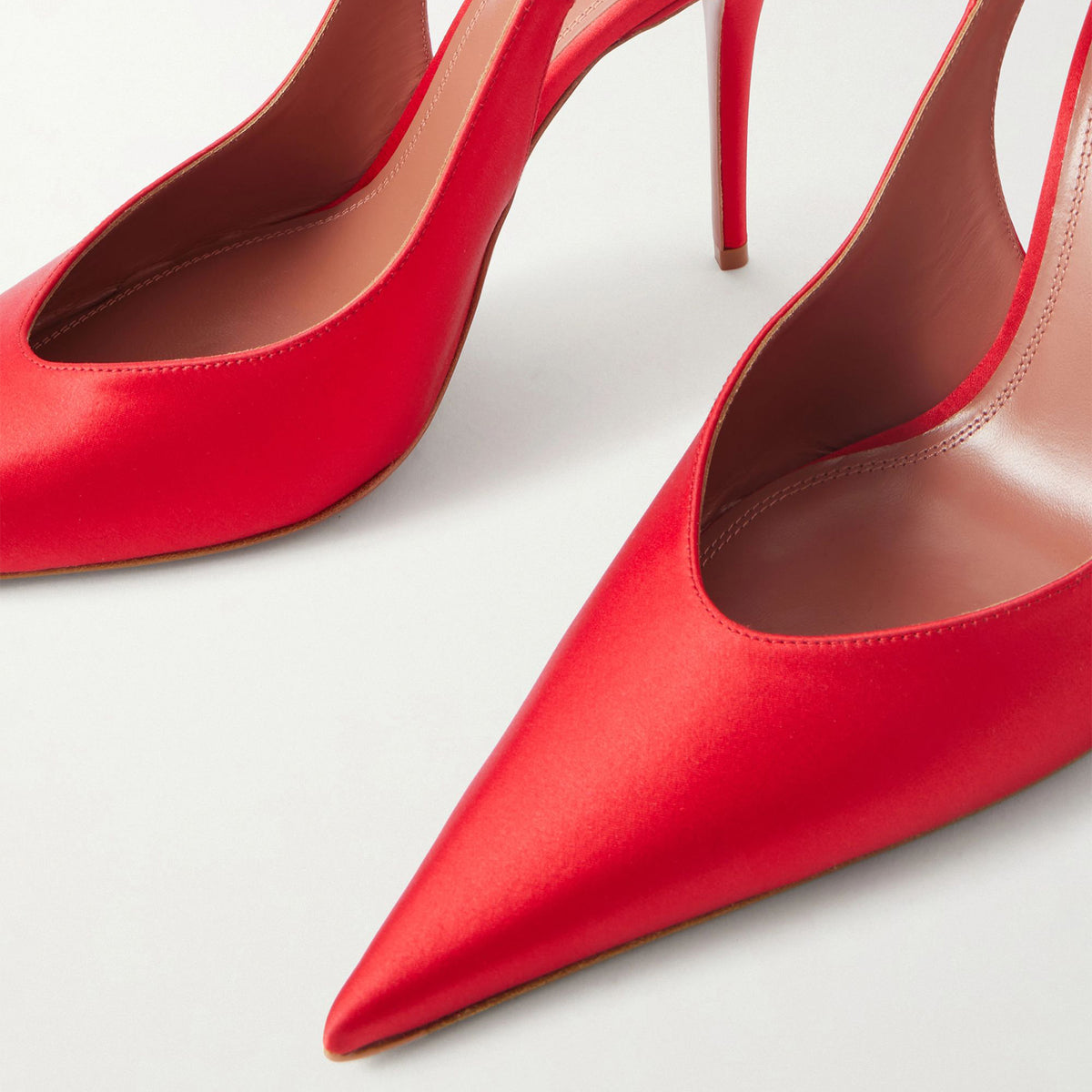 Red Satin Pointed-Toe Buckle Slingback Sleek High Heels