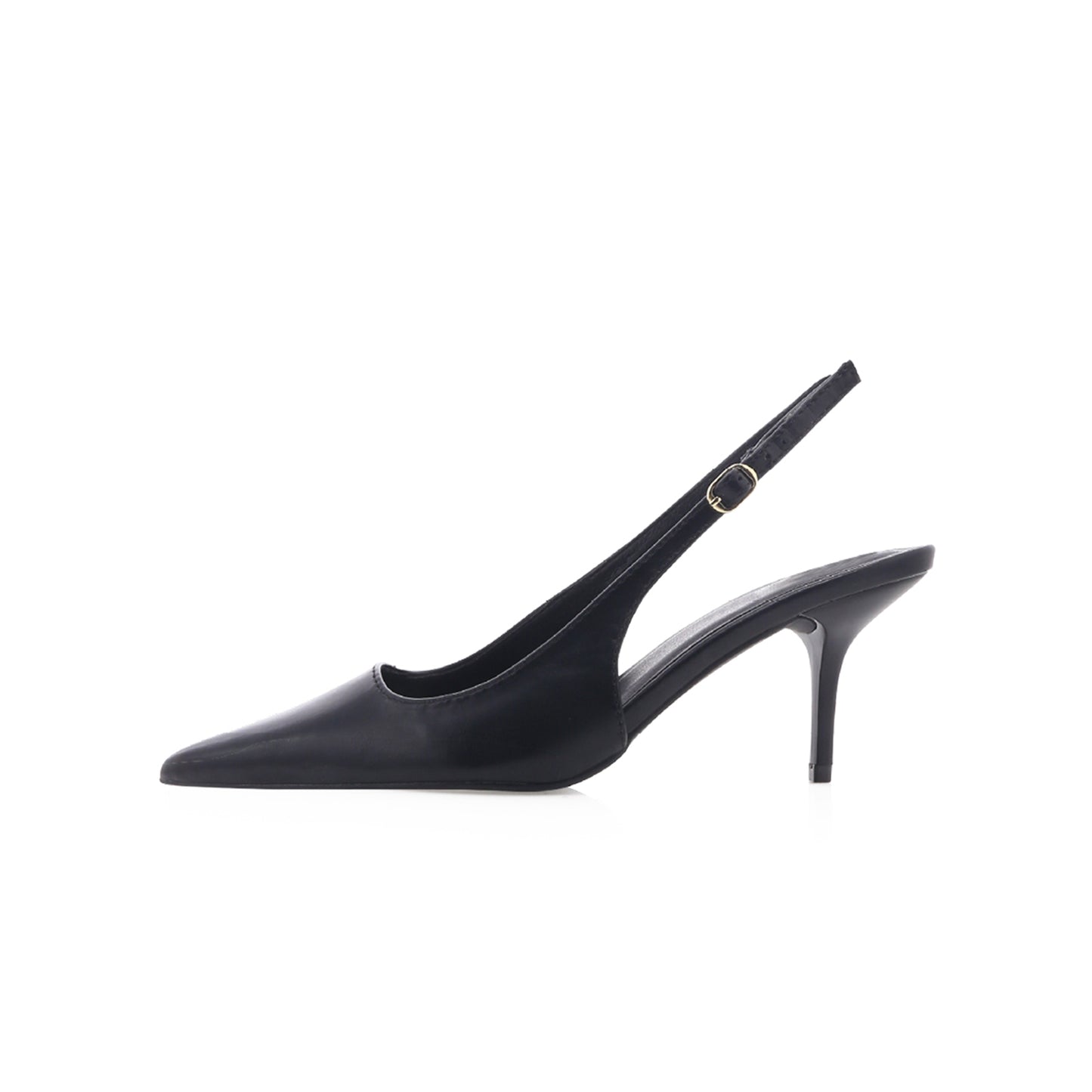 Black Pointed-Toe Slip-On Slingback Kitten Heels