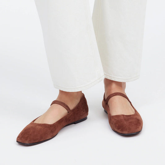 Forest Green Faux Suede Square-Toe Bridge Strap Slip-On Flats