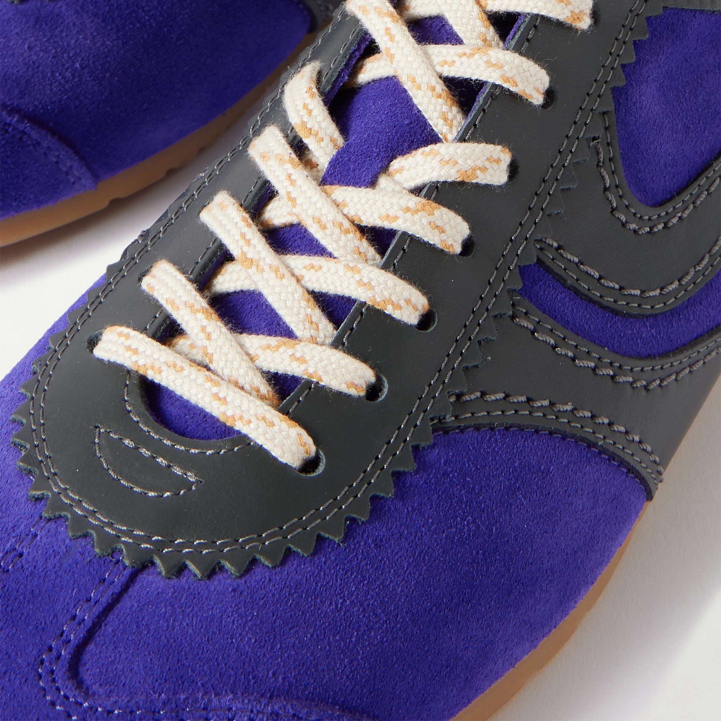 Blue Contrast Faux Suede And Vegan Leather Square-Toe Lace-Up Sneakers Flats