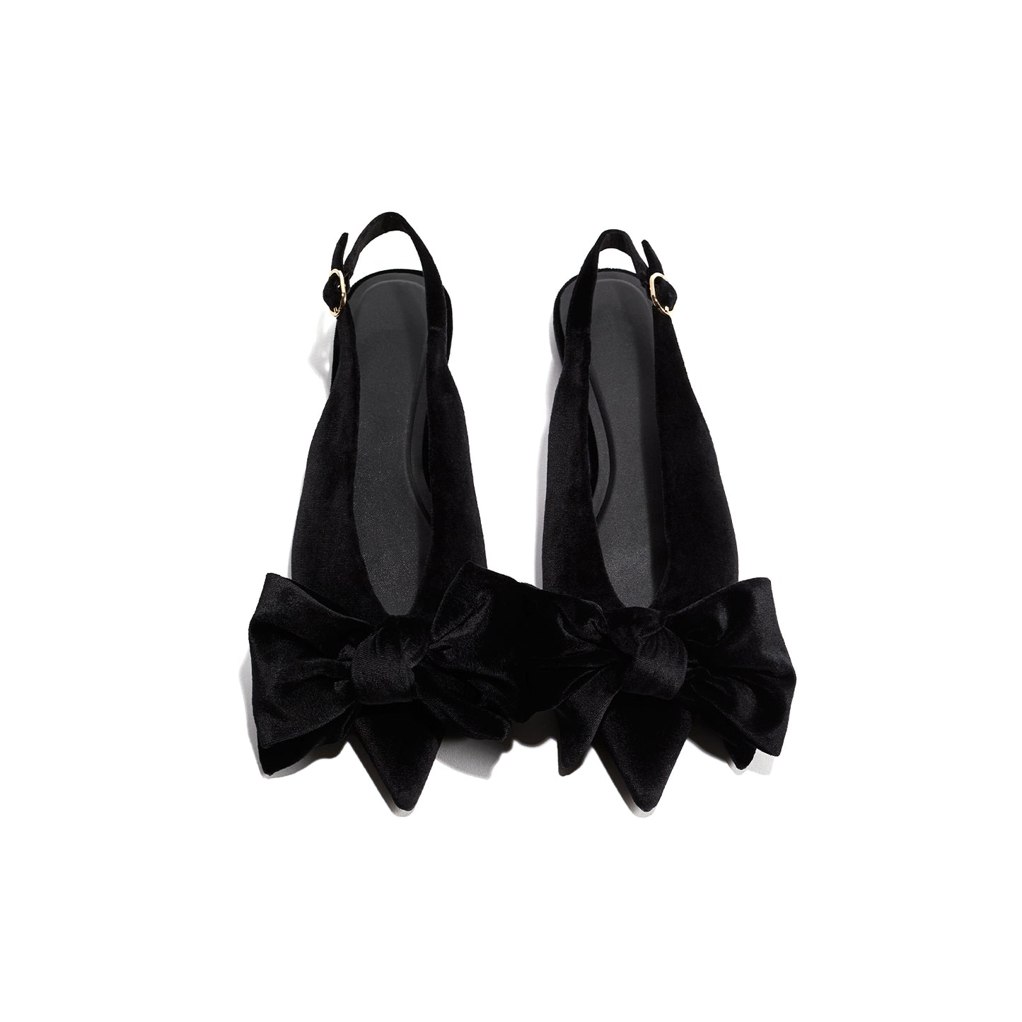 Black Velvet Pointed-Toe Front Big Bow Slingback Flats