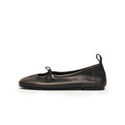 Brushed Brown Square-Toe Stretchy Ballet Flats