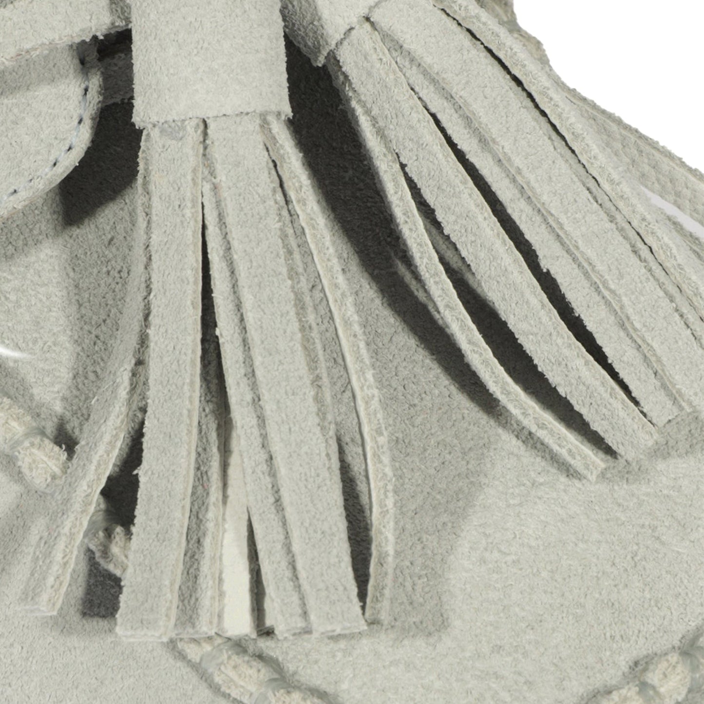 Light Gray Faux Suede Square-Toe Front Bow With Fringe Slip-On Flats