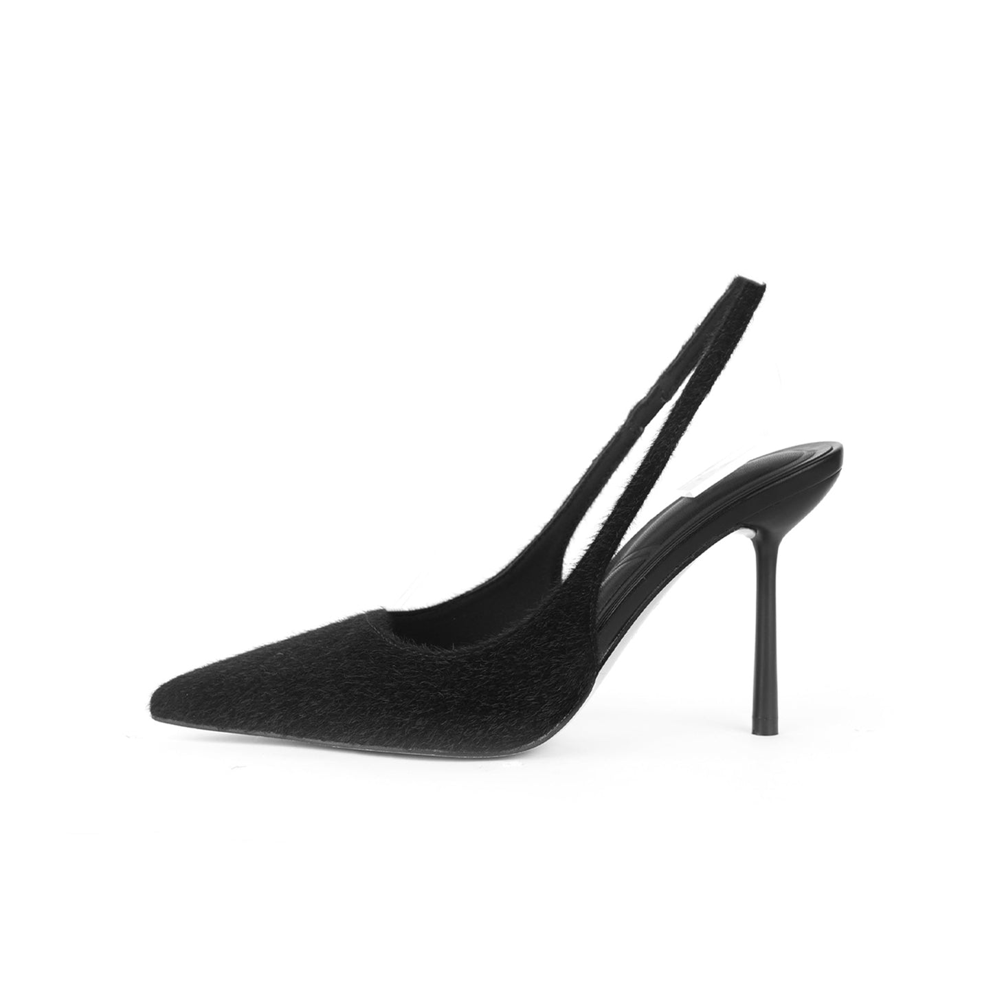 Black Pony Hair Pointed-Toe Slingback High Heels