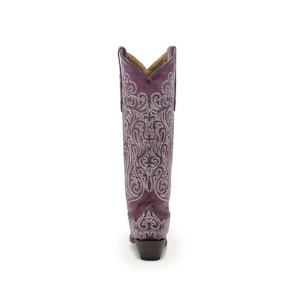 Dark Pink Snip-Toe Embroidery Wide Calf Knee High Cowgirl Boots