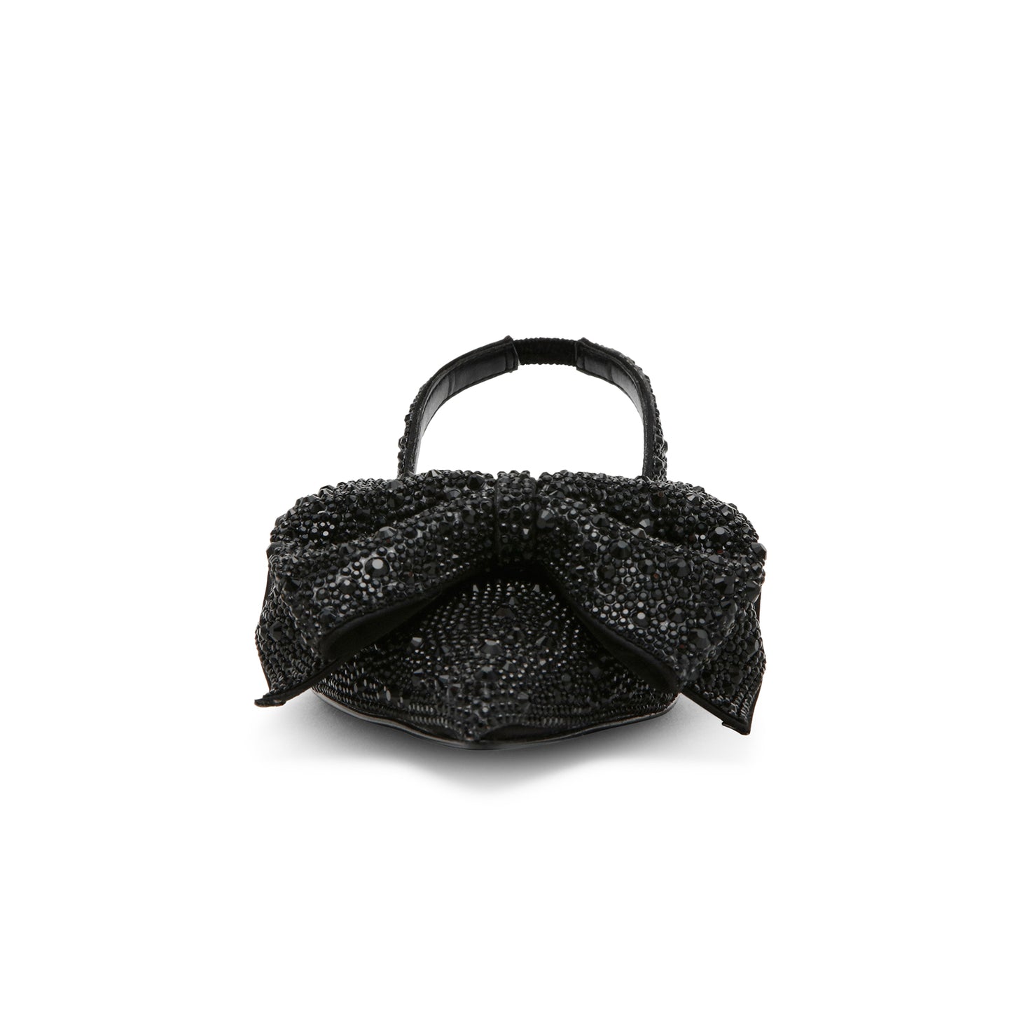 Black Satin Pointed-Toe Drops Front Bow Slingback Flats