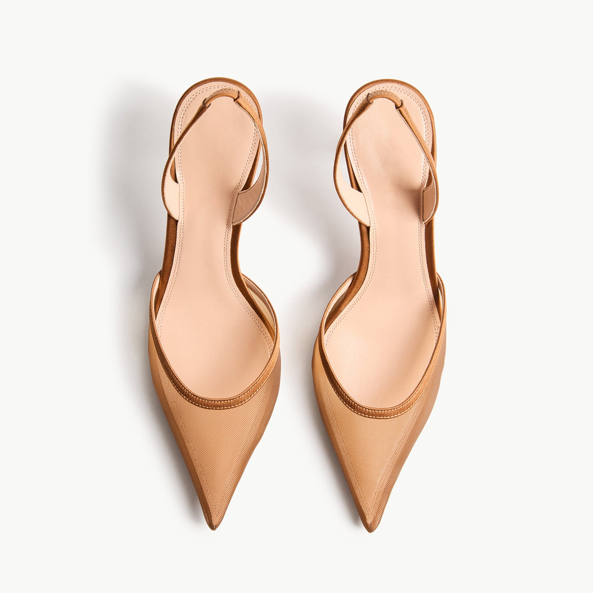 Copper Mesh Pointed-Toe Satin Slingback Slip-On Kitten Heels