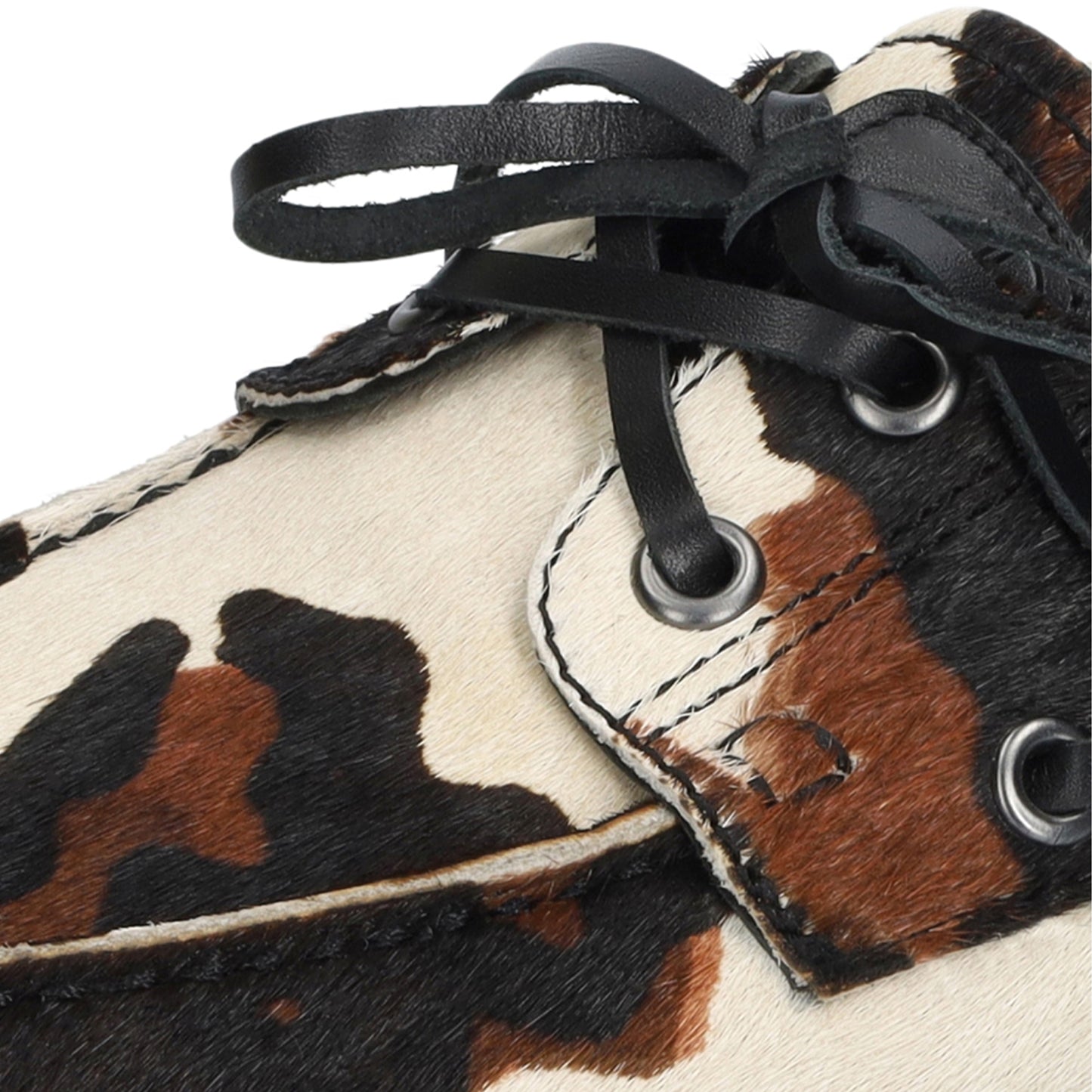 Cow Pattern Pony Hair Vegan Leather Square-Toe Lace-Up Chic Flats Sneakers