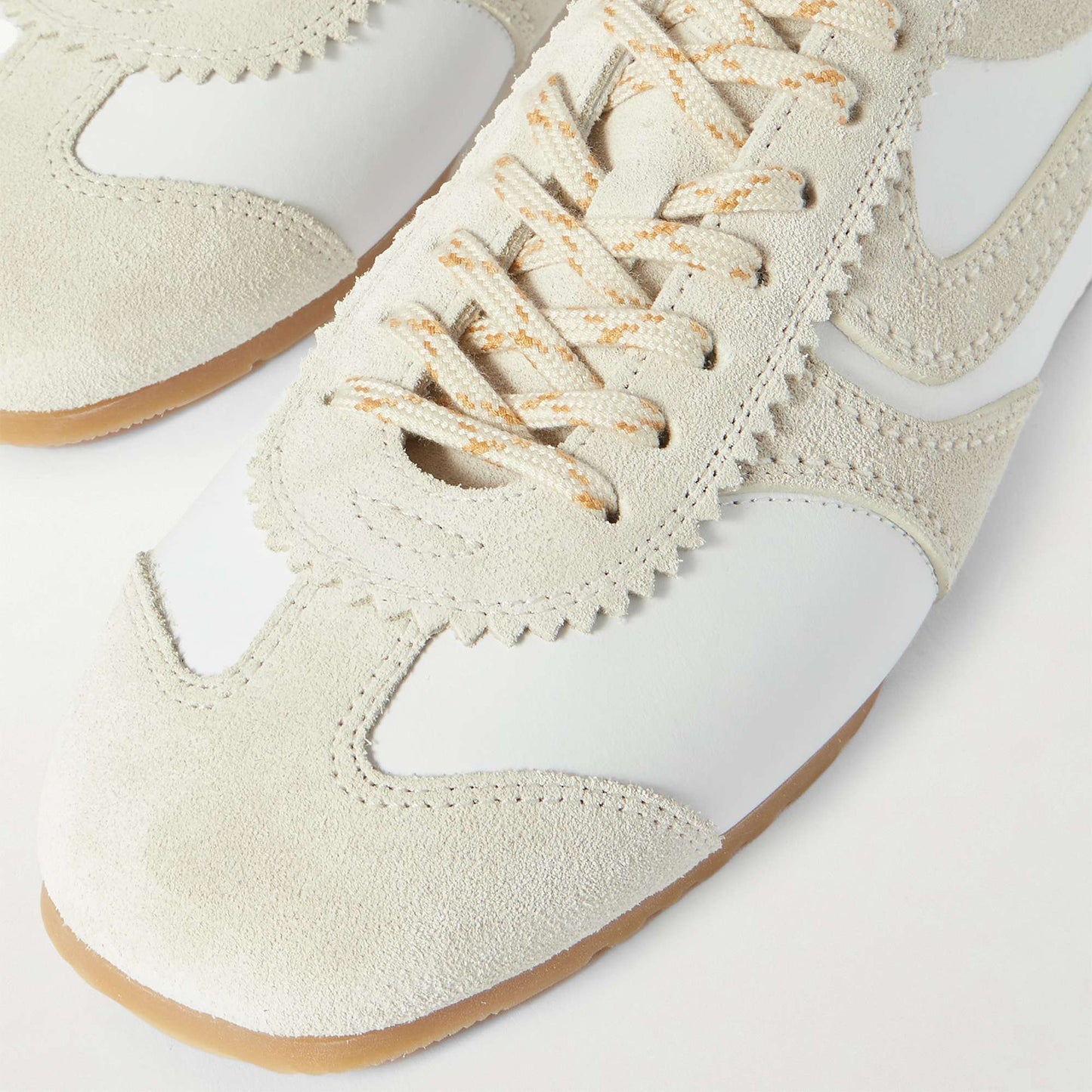 White Contrast Faux Suede And Vegan Leather Square-Toe Lace-Up Sneakers Flats