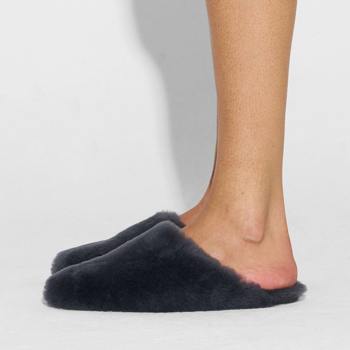 Charcoal Plush Square-Toe Slip-On Backless Slippers Flats