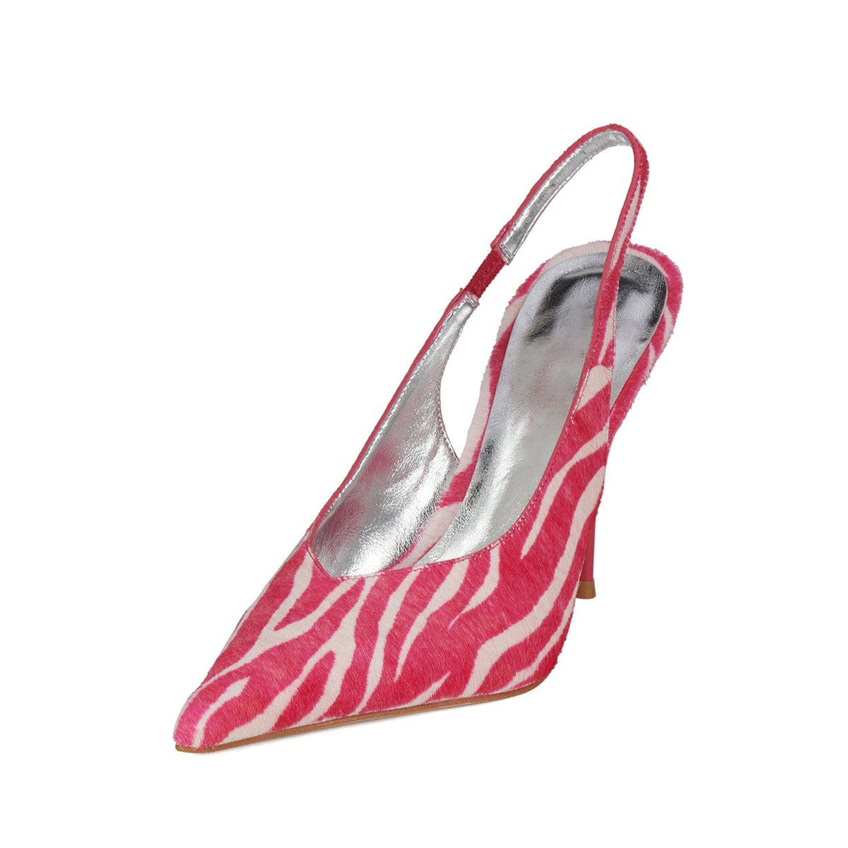 Zebra Pattern White And Pink Pointed-Toe Slingback Chic High Heels