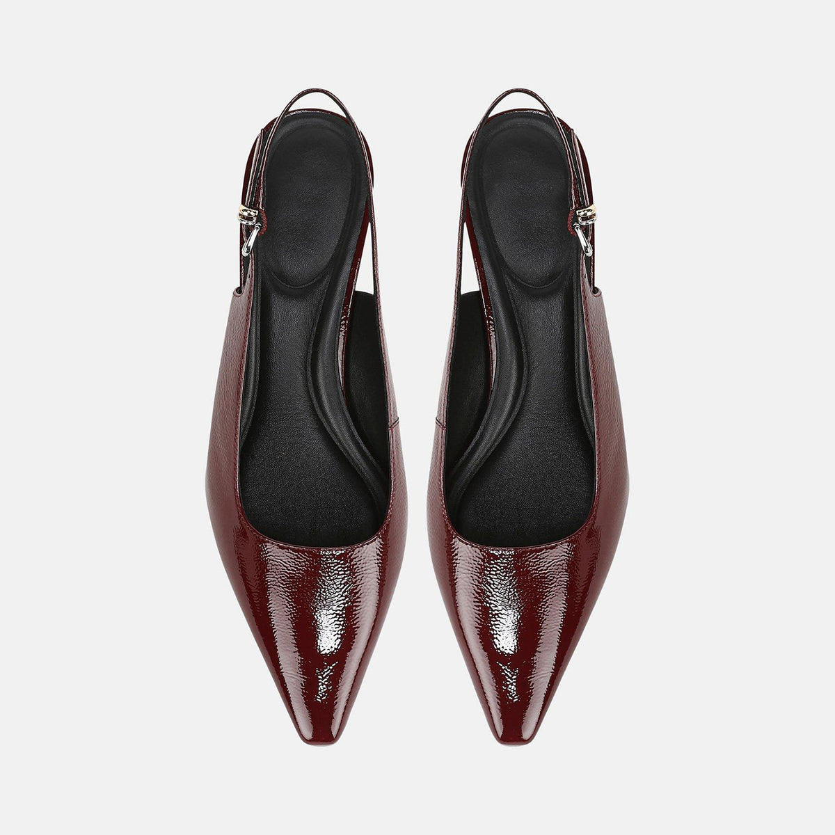 Patent Burgundy Chic Pointed-Toe Buckle Slingback Kitten Heels