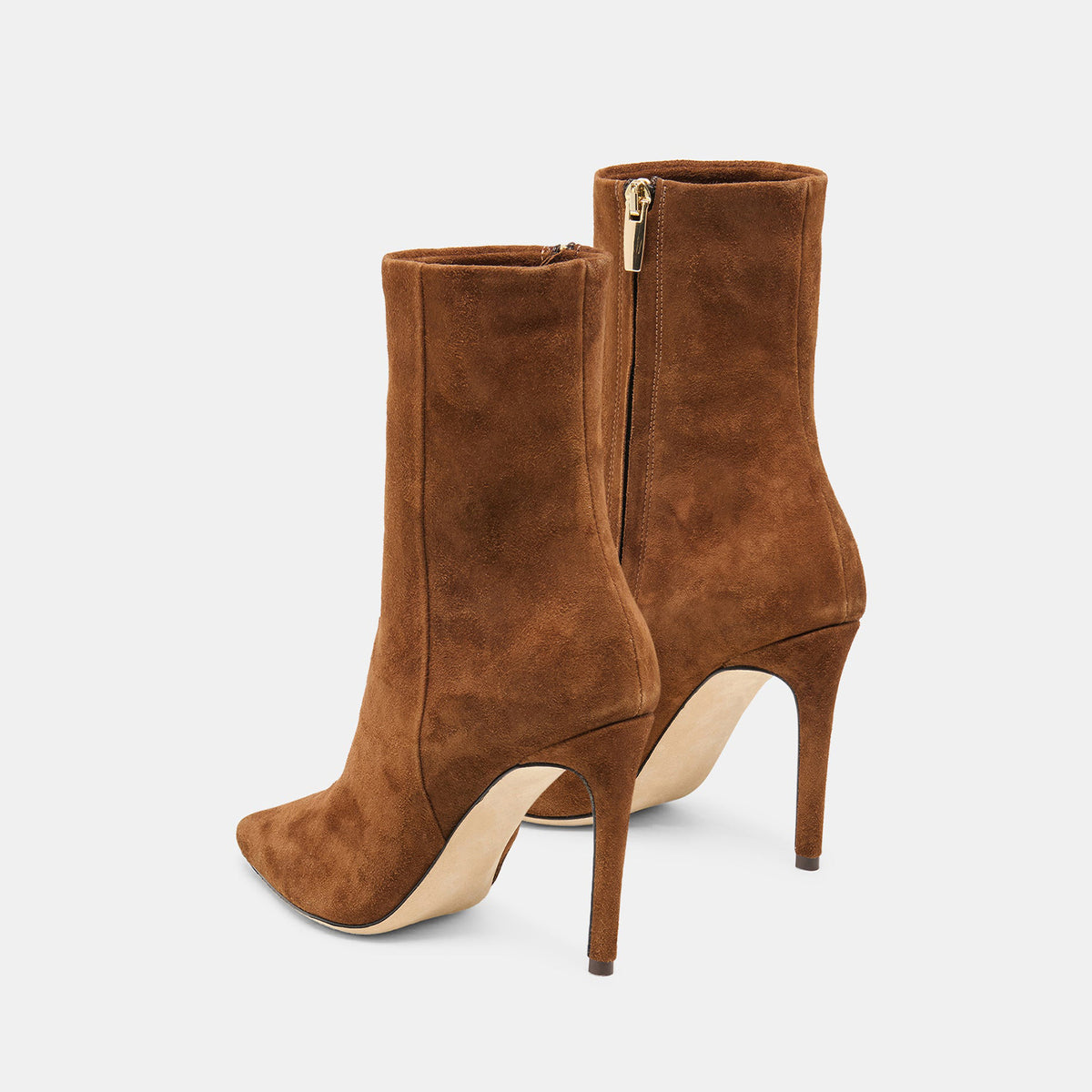 Brown Faux Suede Pointed-Toe Classic Full-Zip Ankle Stiletto Boots