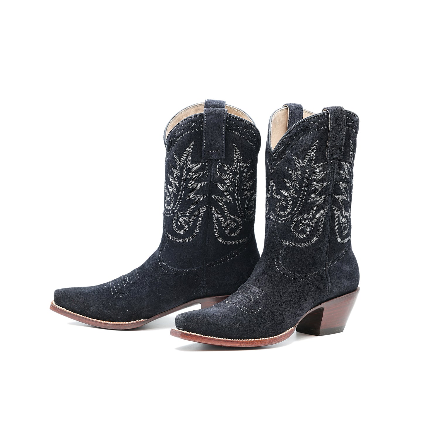 Ingido Faux suede Snip-Toe Chic Embroidery Western Ankle Cowgirl Boots