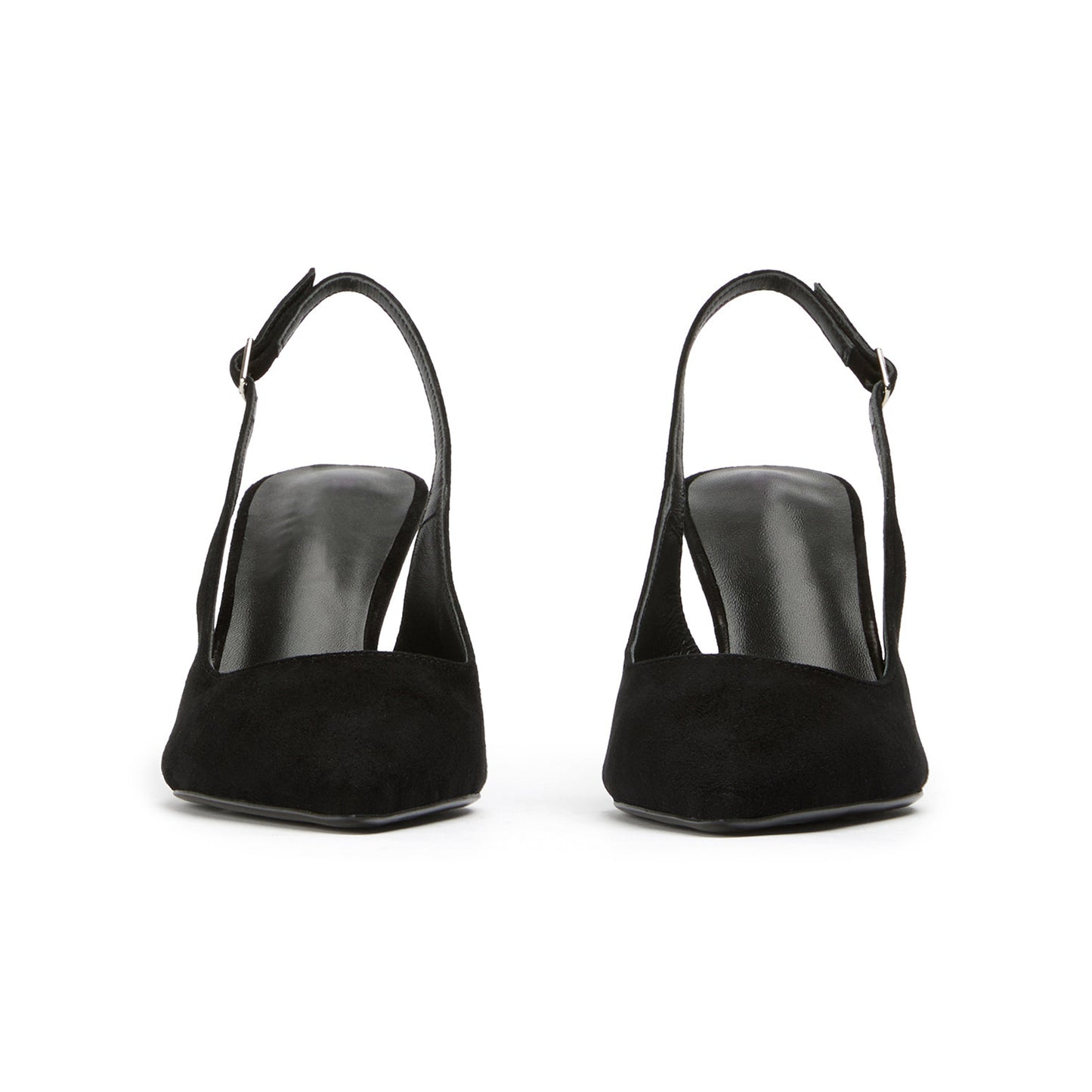 Black Faux Suede Pointed-Toe Classic Buckle Slingback Kitten Heels