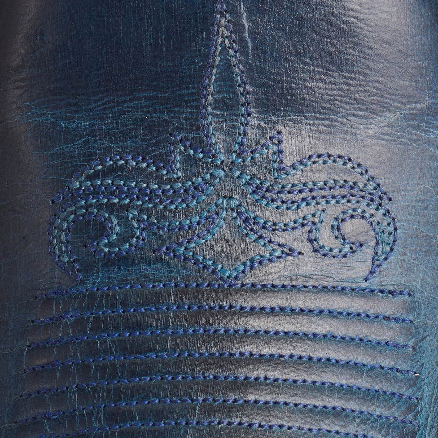 Dark Blue Square-Toe Delicate Embroidery Classic Mid Calf Cowgirl Boots
