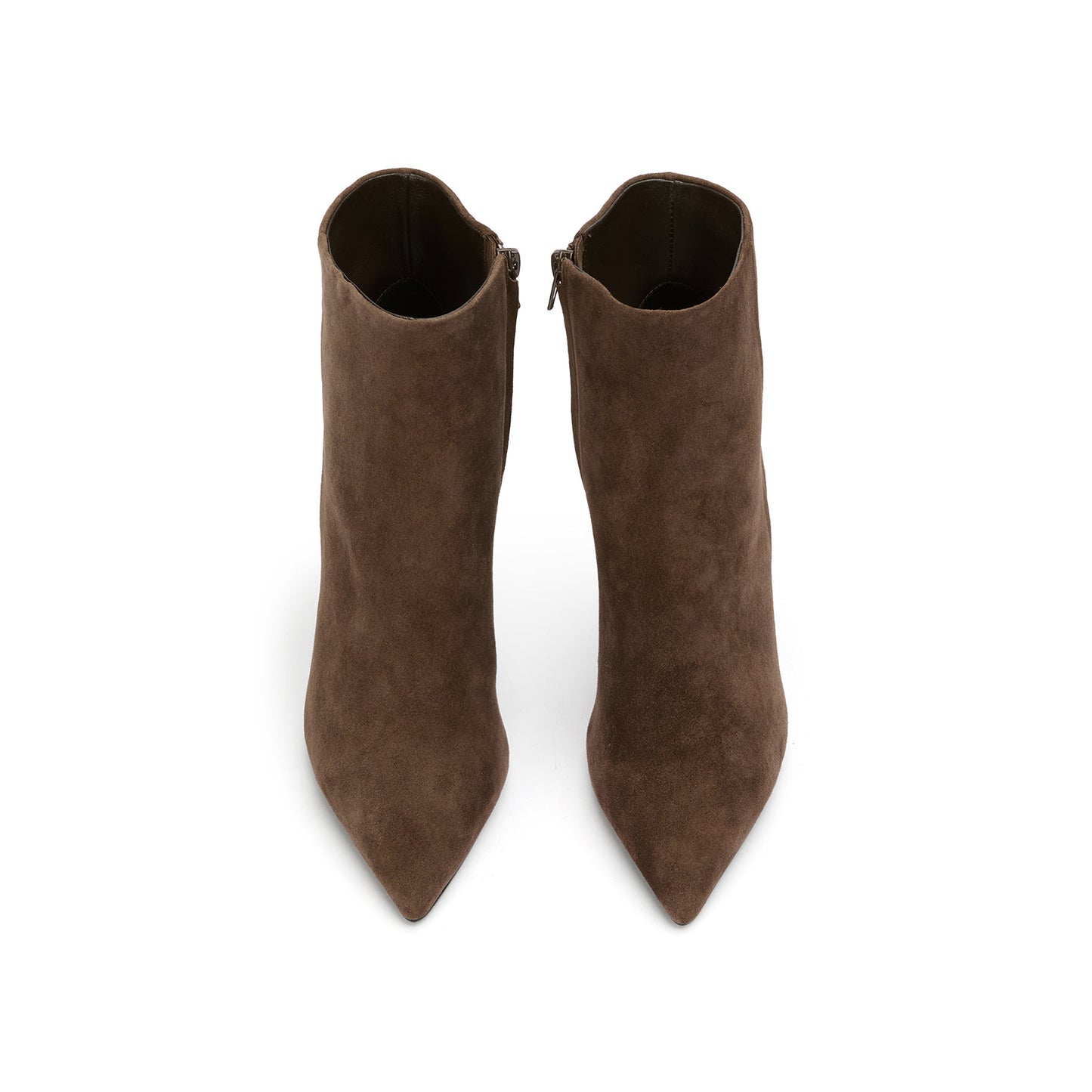 Chocolate Faux Suede Pointed-Toe Full-Zip Sleek Ankle Stiletto Boots