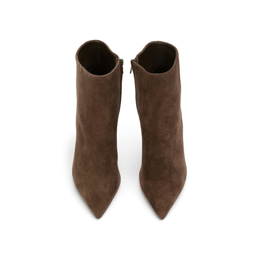 Chocolate Faux Suede Pointed-Toe Full-Zip Sleek Ankle Stiletto Boots
