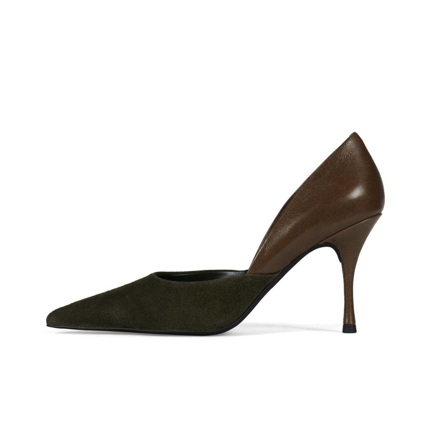 Khaki Contrast Double Textures Pointed-Toe Backless High Heels