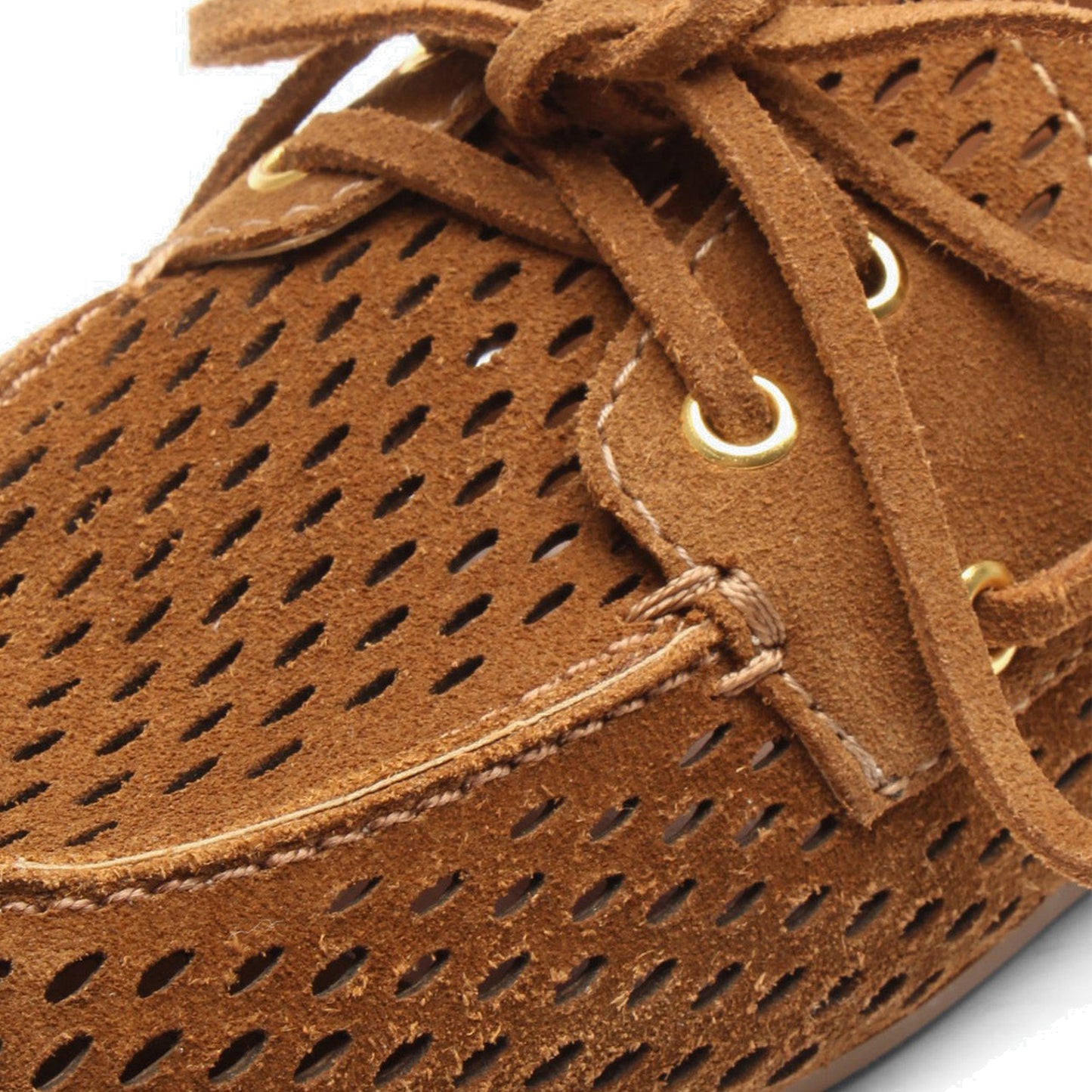 Caramel Faux Suede Round-Toe Little Cutout And Bow Chic Flats